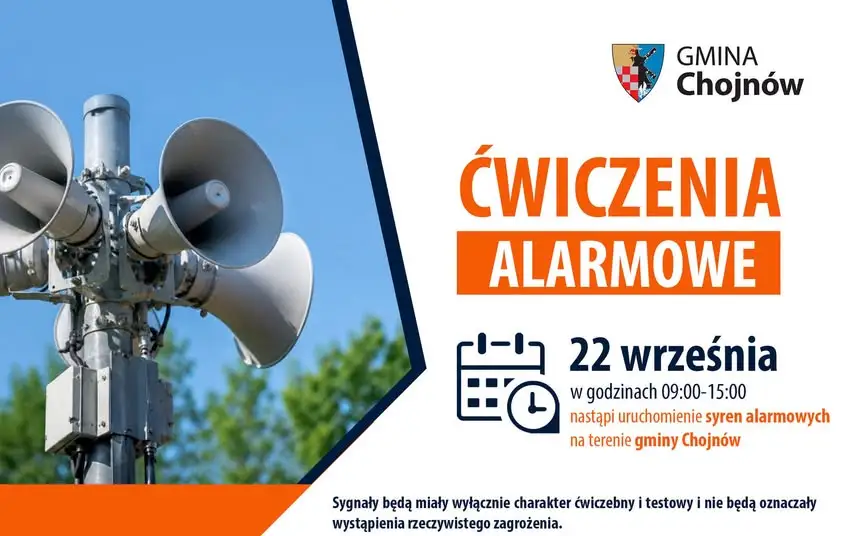 Ćwiczenia syren alarmowych w Gminie Chojnów – 22 września 2026