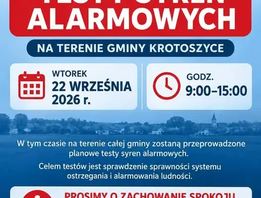 Gmina Krotoszyce: test syren alarmowych 22 września 2026 r.