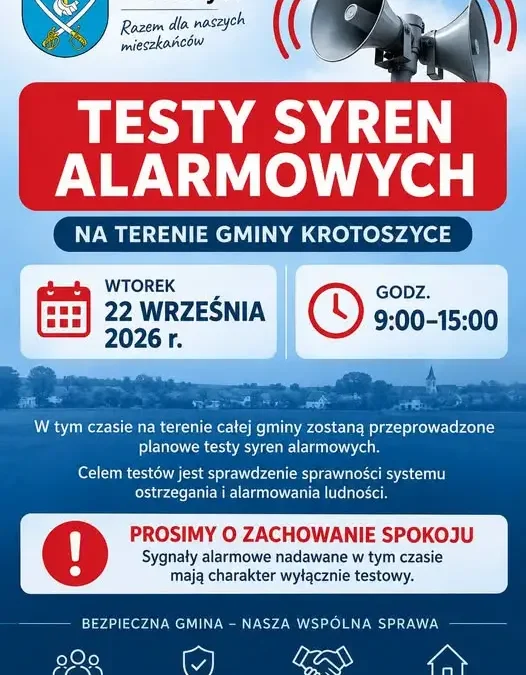 Gmina Krotoszyce: test syren alarmowych 22 września 2026 r.