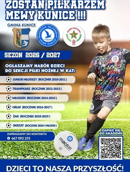 Akademia Mewa ogłasza nabór dzieci do sekcji piłki nożnej na sezon 2026/2027
