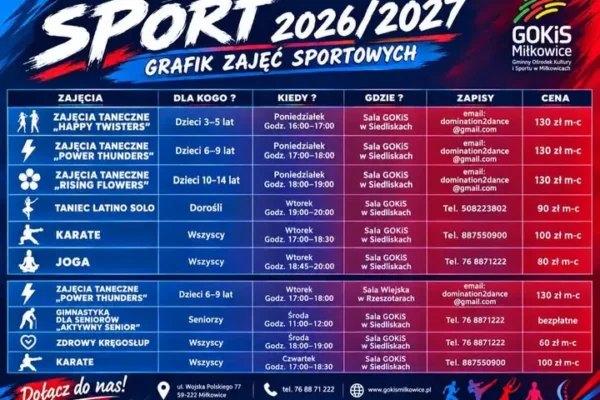 Sportowa jesień w GOKiS Miłkowice – ruszają zapisy na zajęcia 2026/2027