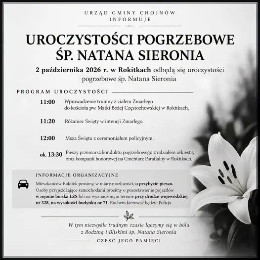 Uroczystości pogrzebowe śp. Natana Sieronia w Rokitkach – program i utrudnienia w ruchu