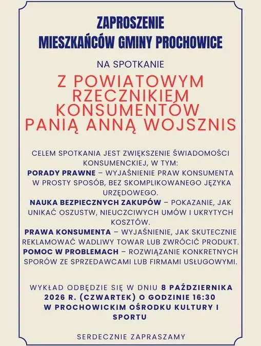 Prochowice: spotkanie z Powiatowym Rzecznikiem Konsumenta już 8 października
