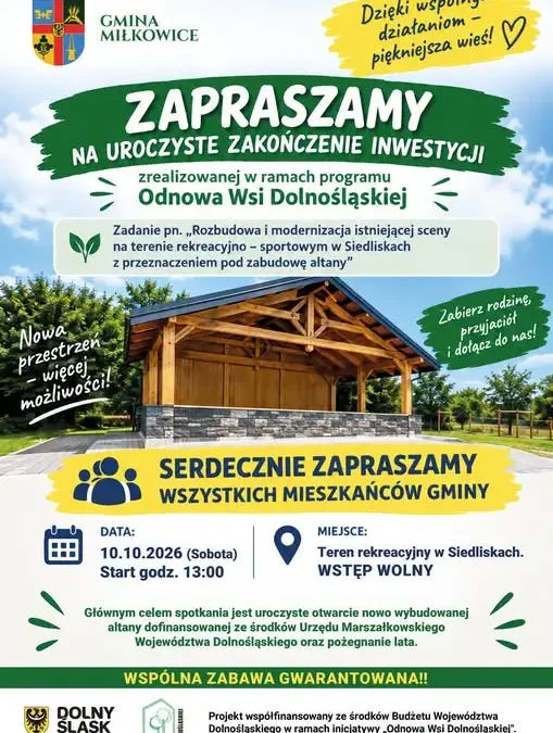 Nowa altana i scena w Siedliskach – gmina Miłkowice zaprasza na podsumowanie inwestycji