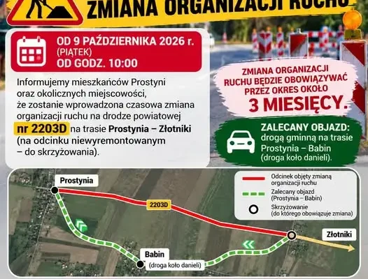 Prostynia–Złotniki: Od piątku czasowa zmiana organizacji ruchu na drodze powiatowej