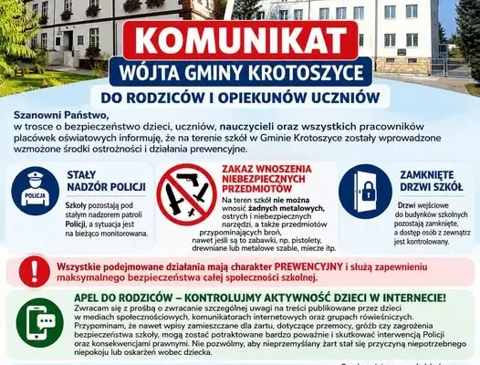 Wójt Gminy Krotoszyce wprowadza wzmożone środki bezpieczeństwa w szkołach