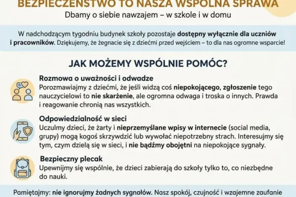 Szkoła apeluje do rodziców: bezpieczeństwo uczniów to nasza wspólna odpowiedzialność