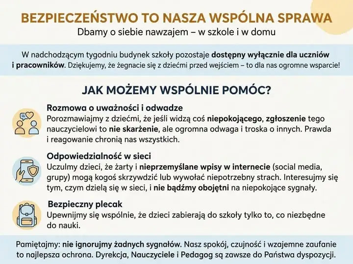 Szkoła apeluje do rodziców: bezpieczeństwo uczniów to nasza wspólna odpowiedzialność
