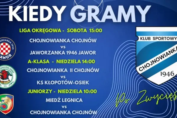 Chojnowianka Chojnów gra dziś z Jaworzanką Jawor. Juniorzy i A-klasa też w akcji