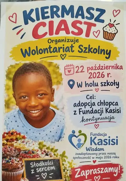 Kiermasz ciast w szkole przyniósł 750 zł na adopcję chłopca z Fundacji Kasisi