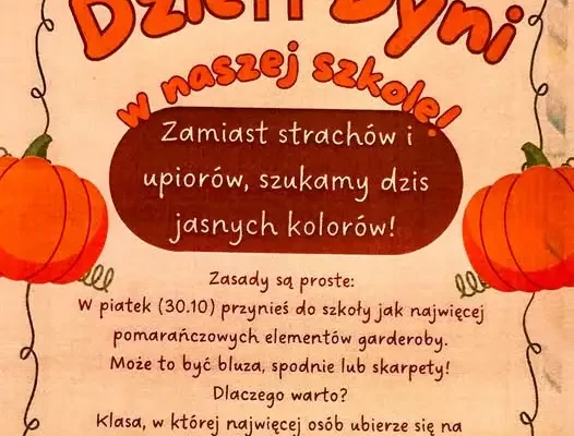 Dzień Dyni w szkole – 30 października zrób się na pomarańczowo!