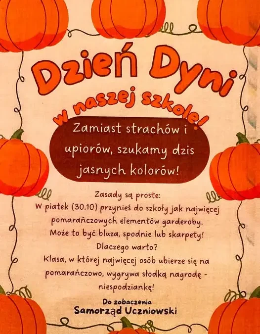 Dzień Dyni w szkole – 30 października zrób się na pomarańczowo!