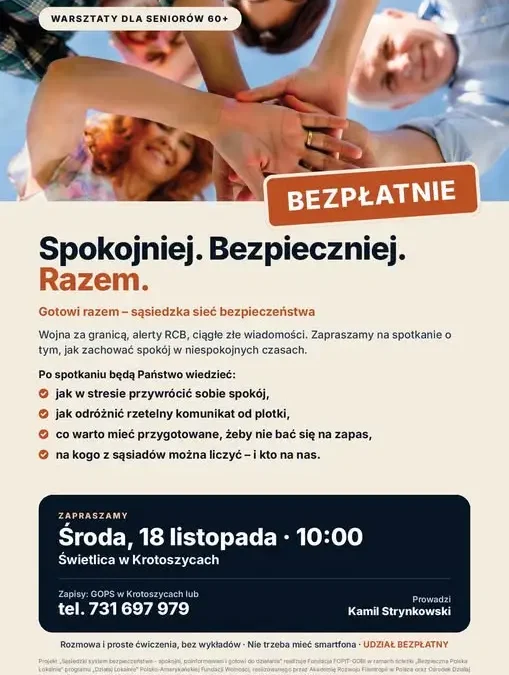Bezpłatne warsztaty dla seniorów w Krotoszycach – jak zachować spokój w niespokojnych czasach